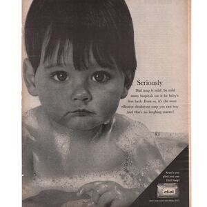 Dial Soap Magazine Advertisement 1968 Vintage Black & White Baby Child Bath Time